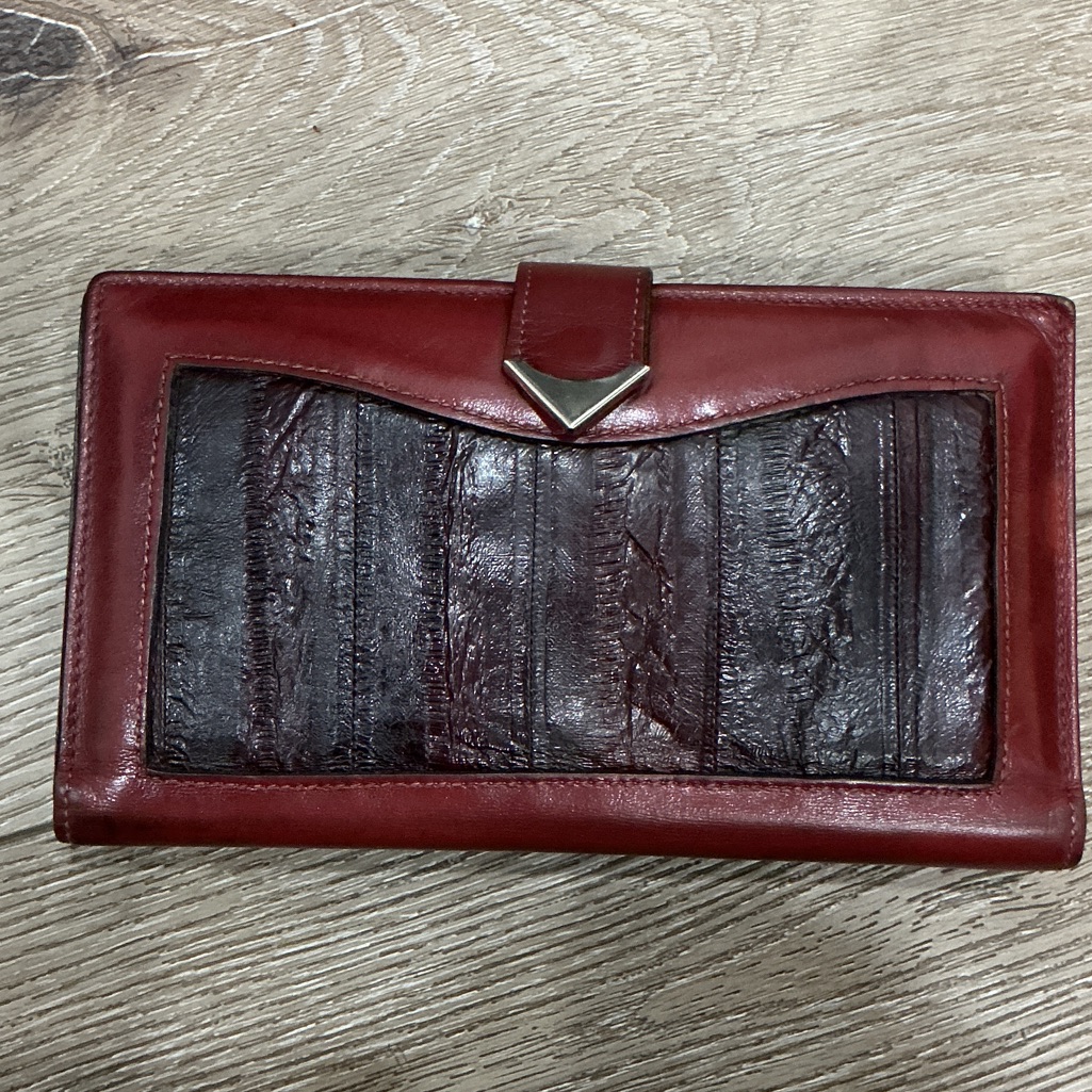 Tony Lama Vintage Burgundy Leather  EelSkin Bifold Wallet